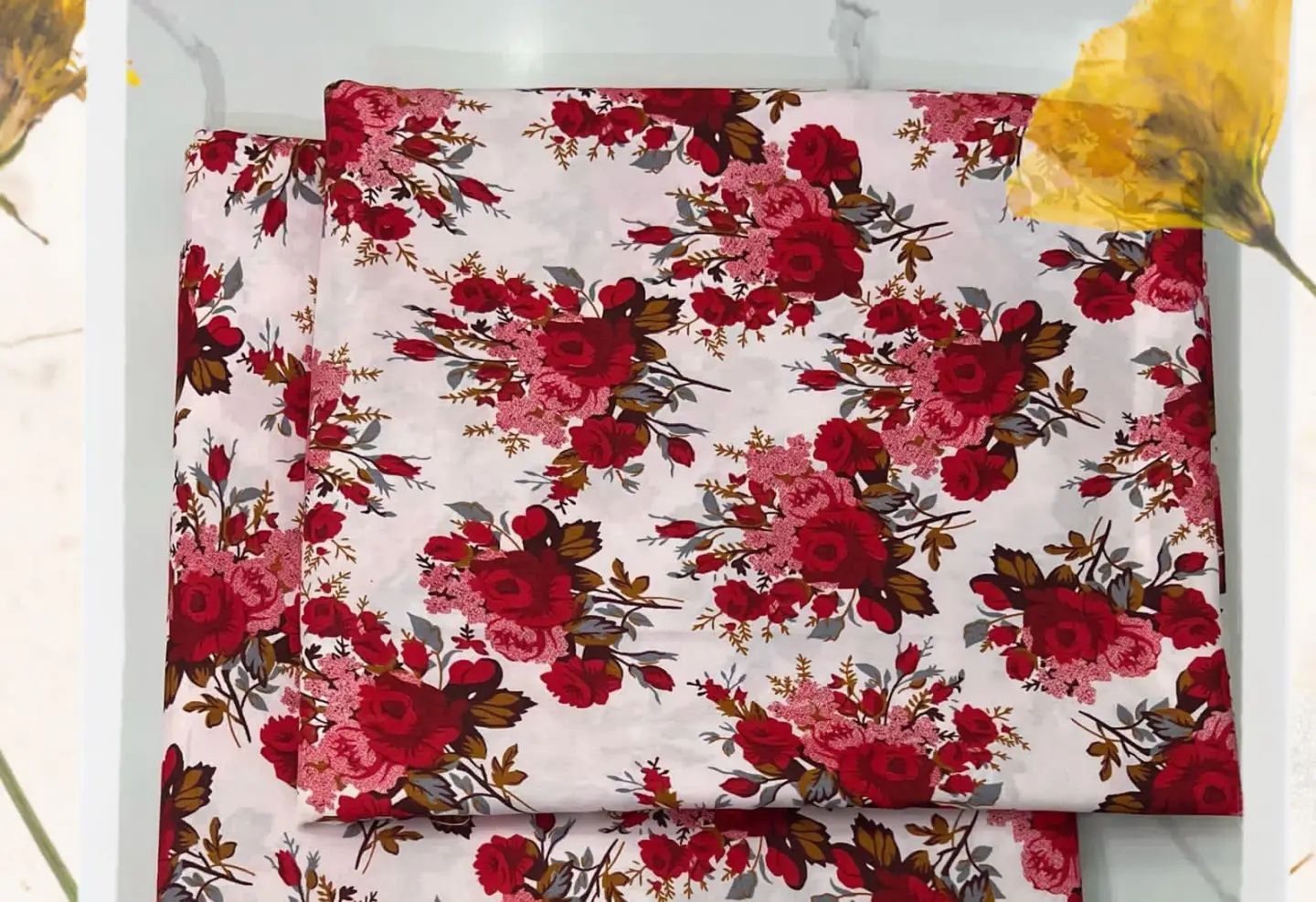 UnStitched Digital Printed Cotton 2 pc red flowers