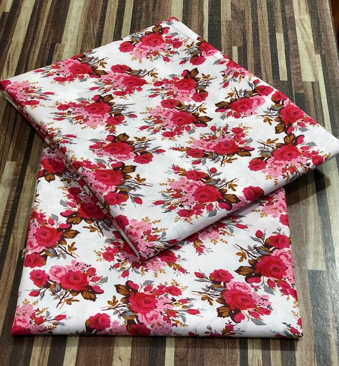 UnStitched Digital Printed Cotton 2 pc red flowers