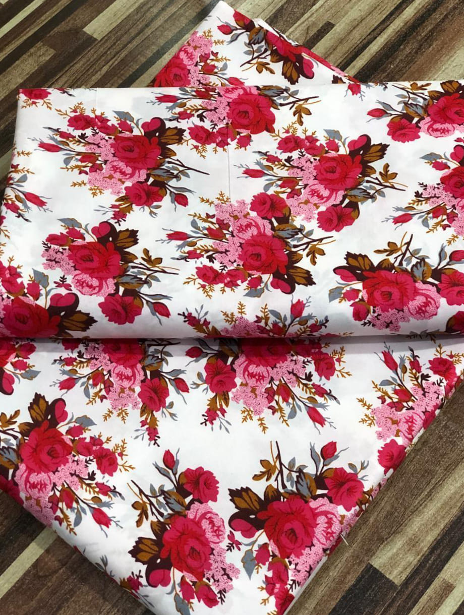 UnStitched Digital Printed Cotton 2 pc red flowers